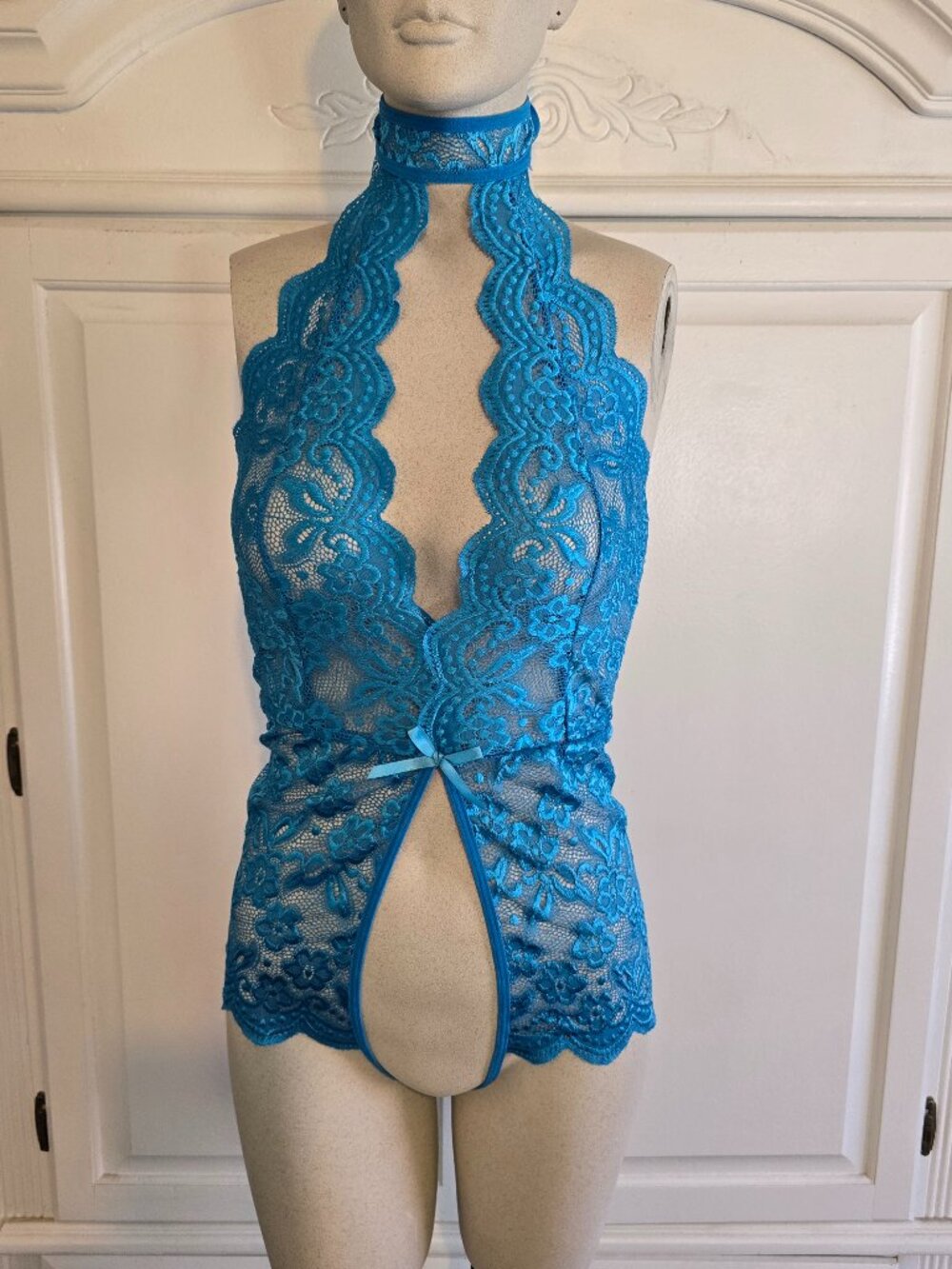 NWT Ababoon Blue Lace Bodysuit, Size S